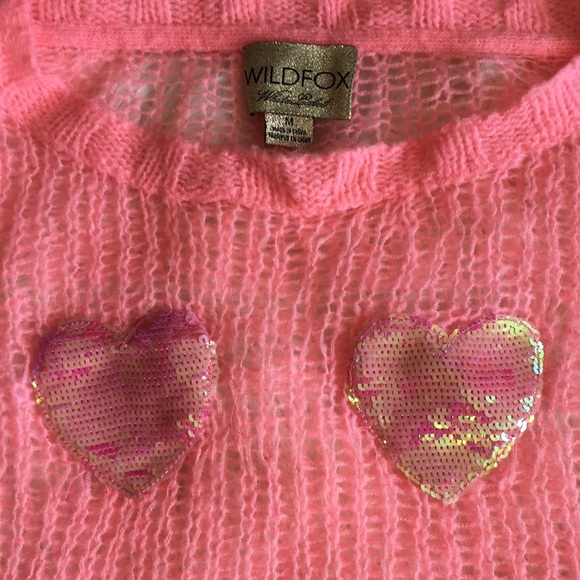 Wildfox Couture White Label Distressed Pink Sequin Heart Lennon Sweater - Picture 7 of 13